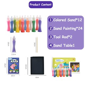 Aszaui Sand Picture, Sand Pictures Children, Sand Art Craft Set, Sand Painting, Kneading Sand Creative Craft Set, with 12 Bottles of Coloured Sand, 24 Sheets Sand Art Painting Cards, for Children to