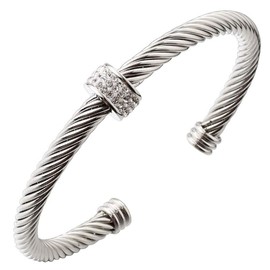 Dorriss Cable Cuff Bracelets, Twisted Wire Composite Bracelet Bangles, Stainless Steel Adjustable Elegant Antique Jewelry with Rhinestone for Women