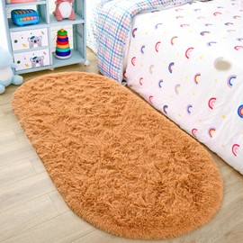 Noahas Ultra Soft Fluffy Bedroom Rugs,2.6' X 5.3' Oval Khaki Fluffy Rugs for Bedroom,Small Throw Rugs, Kids Room Carpet Modern Shaggy Area Rugs Home Decor