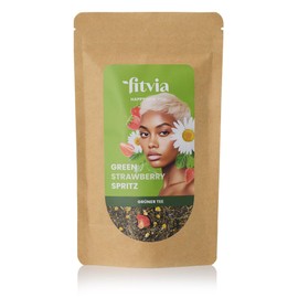 fitvia Green Tea "Green Strawberry Spritz": Loose Tea, Strawberries & Chamomile - Real Fruit Pieces & Flowers, No Added Sugar, 100 g