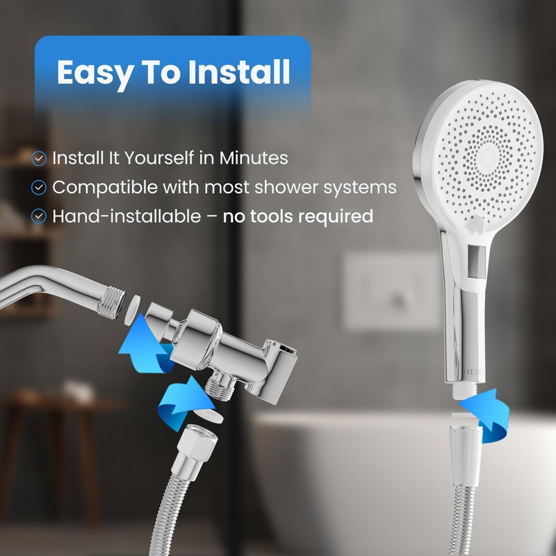HERLUX High Pressure Shower Head- 3-mode Handheld ShowerHead- Removable &