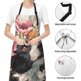 German Shepherd Dog Art Apron - Floral Puppy Kitchen Apron Animal Chef Apron for Baking Painting Gardening