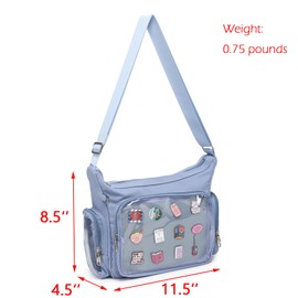 Canvas Ita Bag Crossbody Shoulder Bag Kawaii Purses and Handbags with Anime Pins Display, Gray Blue