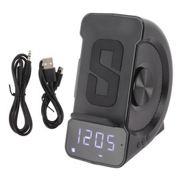 3 in 1 Bluetooth Speaker PC ABS Alarm Clock with Wireless Charging for Bedside 10W Black