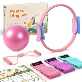 Pilates Ring Equipment Kit at Home, Resistance Bands and Exercise Ball for Women Workout Set, Pilates Rings 14 Inch Yoga Magic Circle Working Out, Pilates Equipment Essentials Kit Accessories