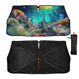 Ocean Turtle Car Windshield Sun Shade Umbrella Foldable Car Umbrella Sunshade Cover Window Sunshade Windshield Covers UV Block Car Front Windows 57" X 30"