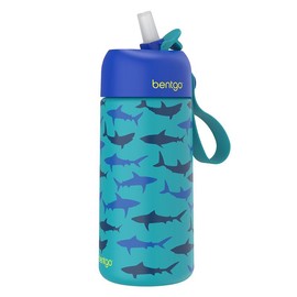 Bentgo Kids' Stainless Steel Water Bottle - 14 oz, Insulated, Leak-Proof Lid, Safe-Sip Spout, Flip-Up Straw, BPA-Free, Portable Drinkware for Ages 3+:_Sharks