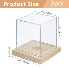 DICOSMETIC 2 Stück Baseball Vitrinen Holzsockel Baseball Ständer Acryl Klar Baseball Halter Würfel Bälle Aufbewahrungskoffer Für Schutz Autogramm Andenken Geschenke