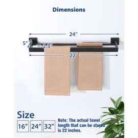 Alise Bathroom Double Towel Bar 22 inch, SUS304 Stainless Steel Towel Racks for Bathroom, Heavy Duty Towel Rack Wall Mounted, Modern Bath Towel Holder, Matte Black