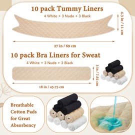 Wesnoy Cotton Tummy Liners and Bra Liners Set for Sweat Rash Skin Folds Plus Size Women Sweating Supplies(Mixed Color,M,20 Pack)