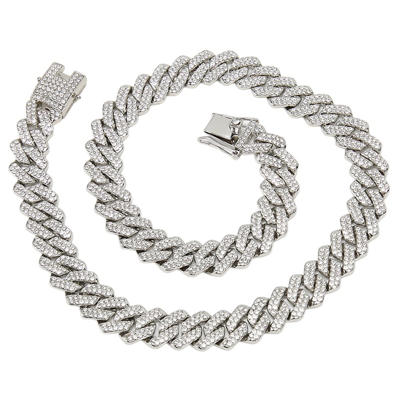 19.7in Necklace Rhombus Full Rhinestones Cool Double Layered Chain Necklace