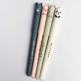 Angelastore 4 Pcsset Kawaii Pig Bear Cat Mouse Erasable Gel Pen School Office Supplies Stationery Gift 0.35mm Blue Black Ink (black ink color)