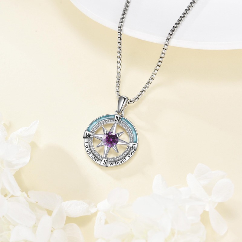 HKPATOP Compass Necklace 925 Sterling Silver Birthstone Necklace Turquoise Compass