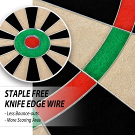 LinkVisions Dartboard with Staple-Free Bullseye Easily Recognizable Numbers 18g Steel Tip Darts Set 12 Steel Tip Darts 18g Mounting Kits Include