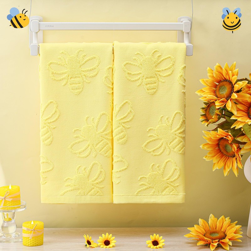 SmoothNovelty 2 Pcs Bee Hand Towels for Bathroom 100% Cotton