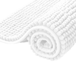 subrtex Chenille Bath Mats for Bathroom Extra Soft and Water Absorbent Non Slip Bath Rug Perfect Plush Carpet Mats for Tub, Shower (40×60cm, White)