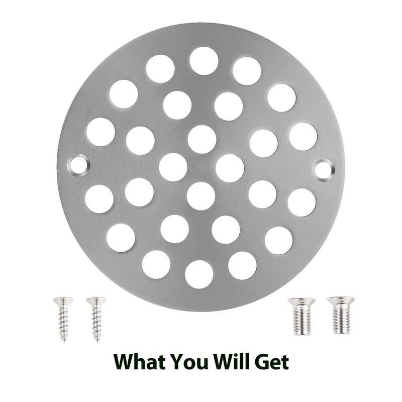 4 Inch Shower Drain Cover,Round Screw-in Floor Drain Cover,Easy-to-Install Replacement