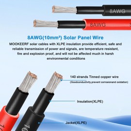 Solar Panel Extension Cable - 8AWG 100FT Solar Wire with Female & Male Waterproof Connector PV Wire for RV, Photovoltaic Systems, Home, Boat, Solar Panels, Car(100ft Red + 100ft Black)
