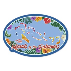 Die Cut Sticker Bahamas, Tropical Palm Fronds Wreath and Islands, Contour Vinyl Sticker 1 to 3 inches (Waterproof Decal for Cars, Water Bottles, Laptops, Coolers), Small