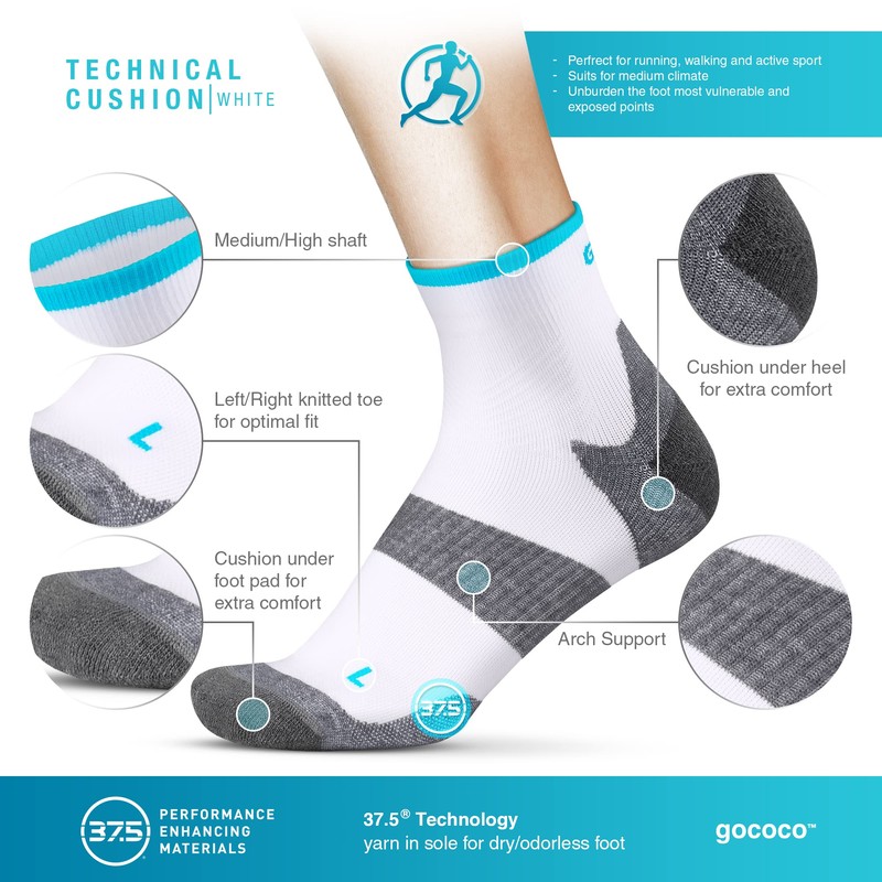 Gococo Technical Cushion Sports and Running Socks, Anti-Bubble Padding, Breathable,