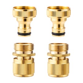 TOYMIS 2 Sets Brass Outdoor Threaded Tap Connector,Garden Hose Tap Connector Kit, 3/4" Hose Connectors Bronze Garden Hose Quick Connector Male and Female Set for Pipe Fitting Car Washing