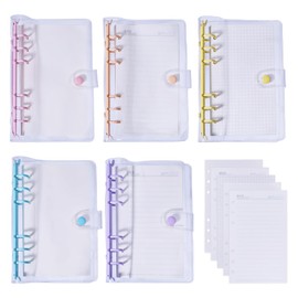 GLOBLELAND 5Pcs 5 Colors A6 Clear PVC 6 Ring Binder Cover with Iron Rings Clear Soft PVC Notebook with 5 Packs Inner Paper Closure Loose Leaf Folder with Snap Button for Diary Journal