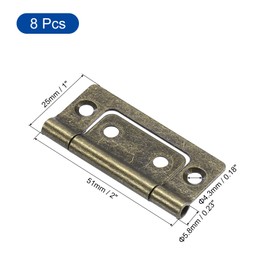 sourcing map 8Pcs 2x1 Inch Door Hinges Non-Mortise No Noise Bifold Door Hinges Plating for Cabinet Furniture Window Wardrobe, Green Bronze