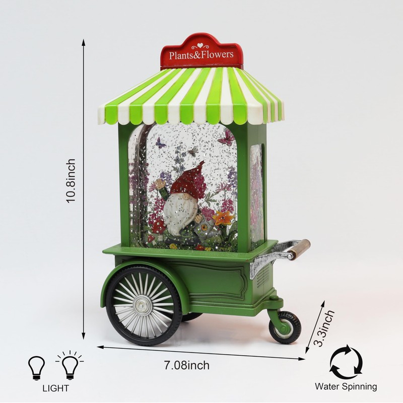 Acrylic LED Water Spinning Cart with Gnome Light-Up Garden Decoration