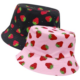 Unisex Reversible Packable Bucket Strawberry Bucket Hat,Sun Hat,Bucket Hat Packable Outdoor Summer Beach Caps for Men Women