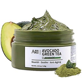 ANAI RUI Green Tea Face Mask with Avocado , Clay Facial Mask, Acne Detox Mask Skin Care, Deep Cleanse Mask, Hydrating, Nourishing, Soothing, 120g / 4.23 oz