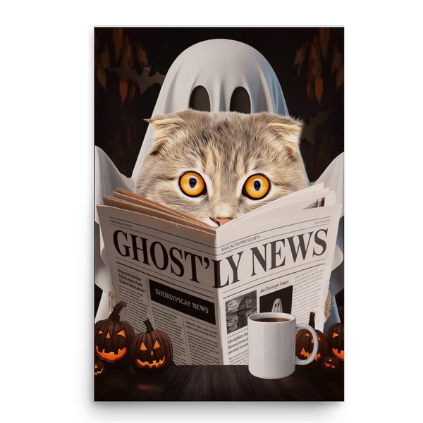 Spooky Halloween Pet and Ghost Reading Wall Art - Sable