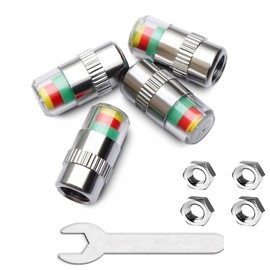 KURAMI Tire Valve Stem Caps,Tire Pressure Caps 32 PSI 2.2 Bar TPMS Tire Pressure Monitor Sensor Indicator 3 Color Eye Alert 4Pcs with Wrench&Nuts