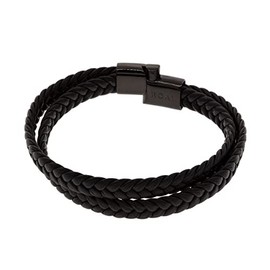 ROAL | Pulsera doble de piel para hombre con broche de acero inóxidable - Color negro