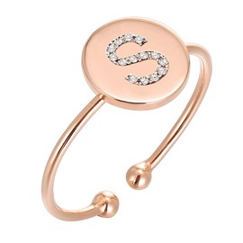 PAVOI 14K Rose Gold Plated Initial Ring Stackable Rings for Women | Fashion Rings - S Ring