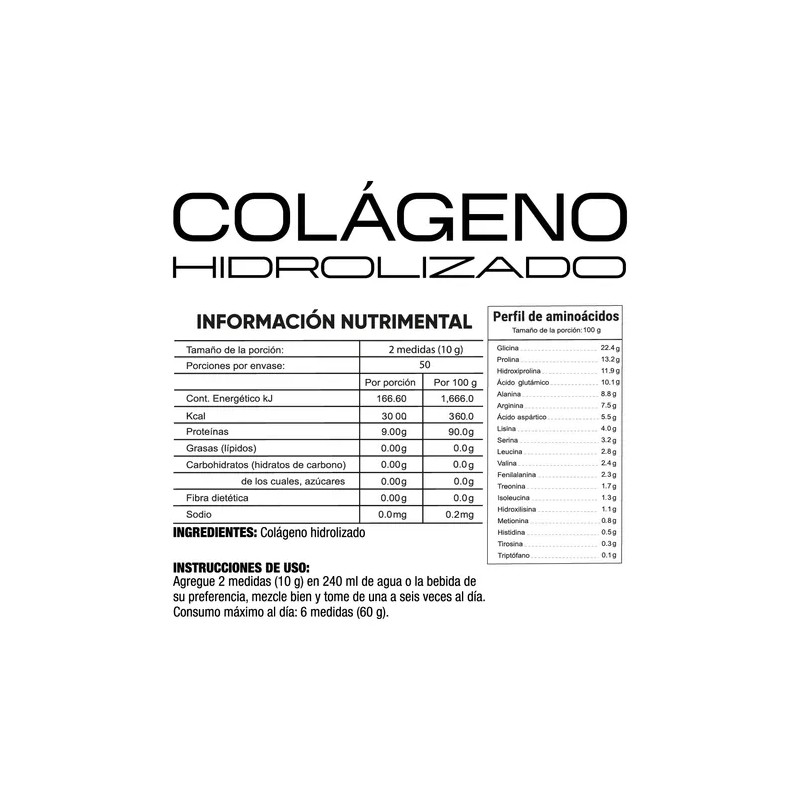 Suplemento Colágeno Hidrolizado Sin Sabor En Polvo