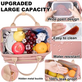 AIJIEKE Lunch Bag for Women, Large Lunch Box for Work Insulated Lunch Bag, Adult Leakproof Lunch Tote Cooler Bag with Side Pockets & Adjustable Strap, Lunch Purse for Picnic Beach Hiking, Pink