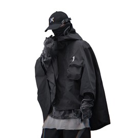 MFCT Men's Lightweight Techwear Poncho Jacket with Hood (US, Alpha, X-Large, Regular, Regular, Black-J40)