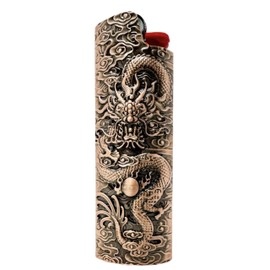 Metal Lighter Case Fits BIC Standard Full-Size J6 Lighter,Durable Holder Cover Compatible with BIC Lighter Dragon and Clouds Design in Bronze or Rose Gold (Rose Gold)