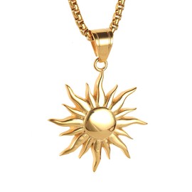 PAURO Men's Stainless Steel Retro Sunface Hip Hop Rocker Necklace Pendant, Stainless Steel