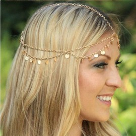 Women Boho Vintage Gold Head Chain Headpieces Hair Accessories Party Hair Jewelry for Women and Girls (Golden, One size)