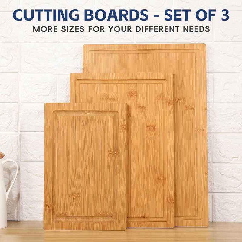 Hiware 3-piece Bamboo Cutting Boards for Kitchen, Heavy Duty Bamboo
