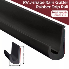 J Shape RV Rain Gutter, Rain Gutter Motorhome TPE Drip Strip, J Shaped Self Sealing Tape Roof Rain Diversion Strip for Vehicles, Trucks, Boats and Motorhomes (Black, 10 m)