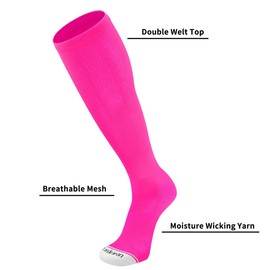 Londkaron Youth Performance Baseball & Softball Socks (3 Pairs) over the Calf (Large, Neon Pink/White)