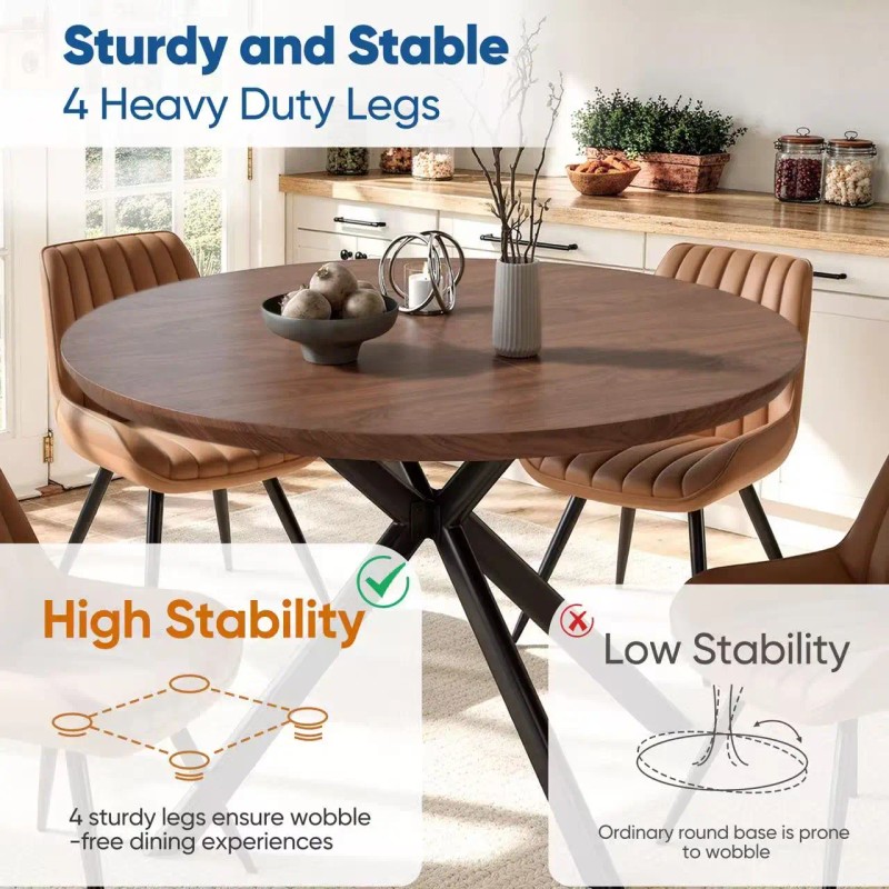 Modern Round Solid Wood Dining Table with Waterproof Durable Design