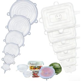 12 pcs Tapas Elásticas de Silicona（6 Redondos Y 6 Cuadrados）, Envoltura Plástica Reutilizable Alternativa, Cubierta de silicona, Sin BPA para Mantener los Alimentos Frescos, Resistentes al Calor (12)