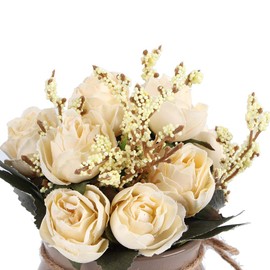 Artificial Flowers with Vase, Faux Flowers in Ceramic Vase Fake Flowers Bouquet for Living Room, Dining Table, Office, Wedding, Hotel