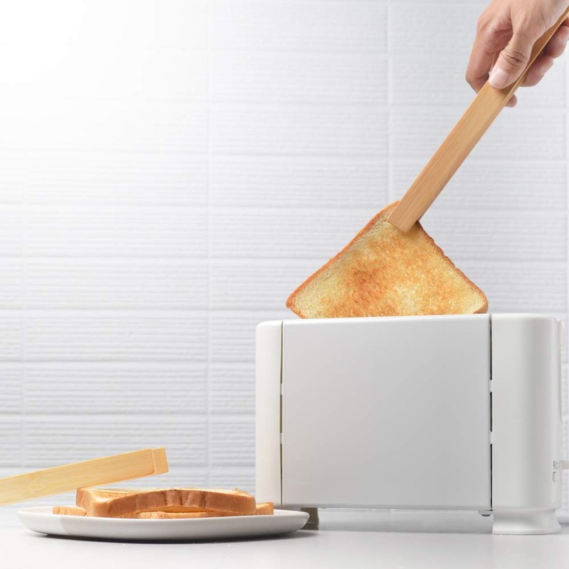 Magnetic Bamboo Toaster Tongs: 100% Natural 8.7” Wood Kitchen Toast
