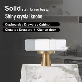Crystal Kitchen Cabinet Knobs 4 Pack Dresser Knob Brushed Gold Cabinets Handles Pulls,Glass Closet Drawer Drawers Cupboard Square Hardware,Satin Brass Copper Bathroom Bedroom Pull Single-Hole Knobs