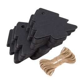 200 Pcs Christmas Tree Shape Tags Xmas Tree Hanging Tags Christmas Tree Hang Labels Holiday Present Labels Stocking Name Tags with 10m Jute Ropes Black