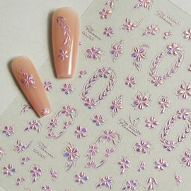 QIUTIMIY 1 Sheets Nail Art Stickers Decals 5D Embossed Self-Adhesive Nail Design Supplies Accessories（Spring Pink Flower）